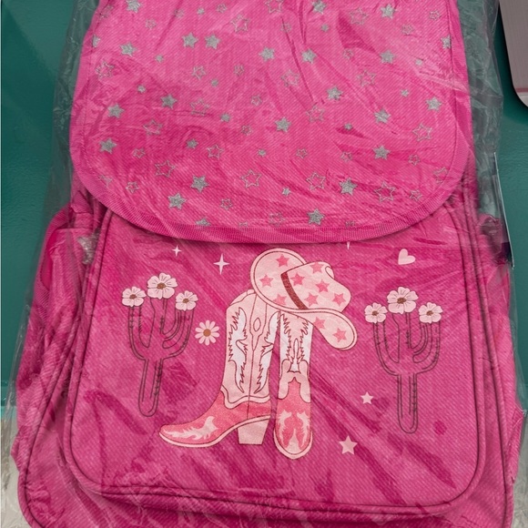 Pink Western Cowgirl Backpack with Boots & Cactus - NEW & Sealed - Picture 2 of 3
